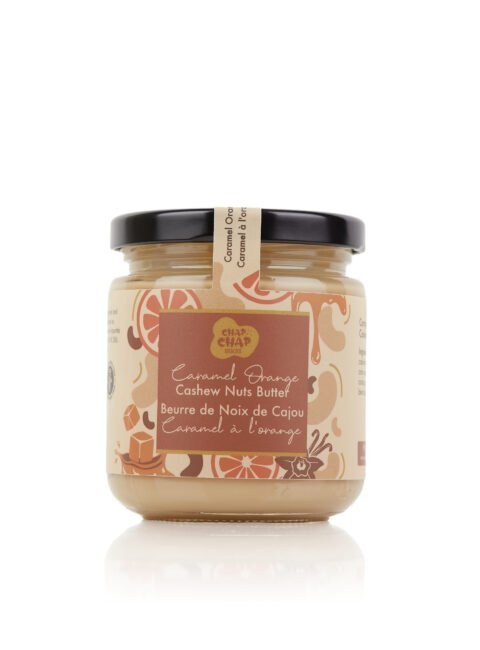 Chap Chap Snacks product photography of Caramel Orange Cashew Nut Butter