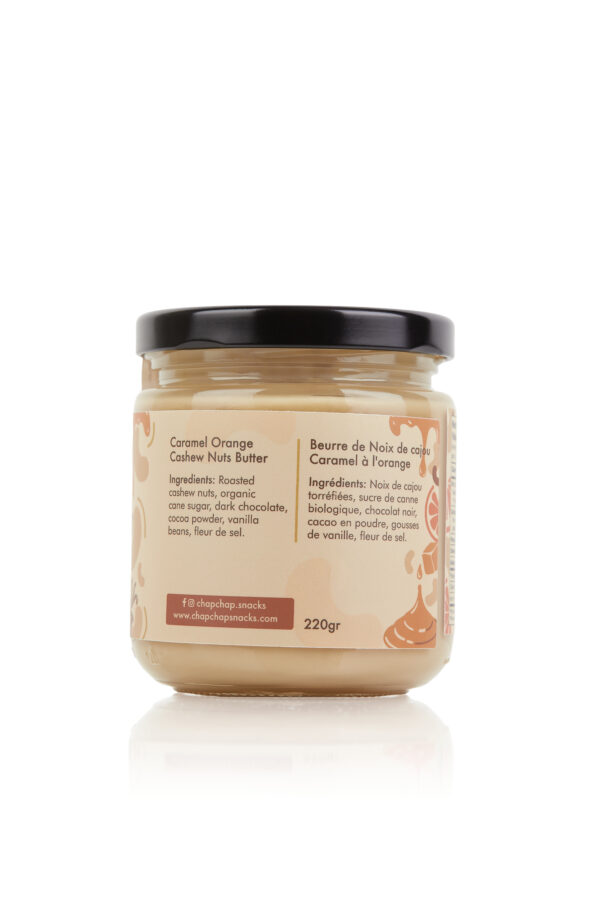 Chap Chap Snacks product photography of Caramel Orange Cashew Nut Butter