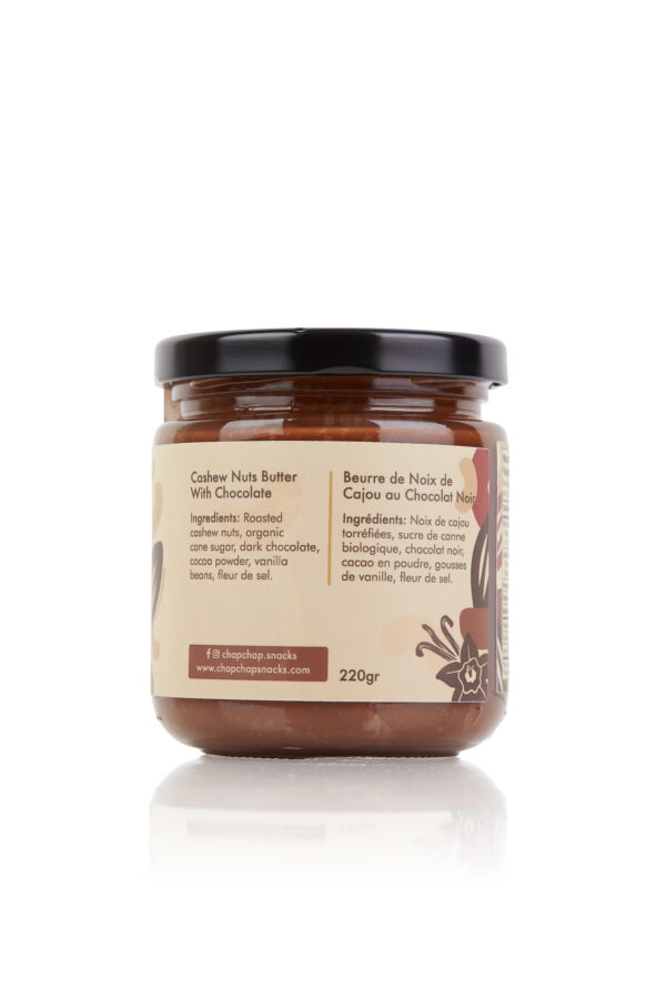 Chap Chap Snacks product photography of Dark Chocolate Cashew Nut Butter