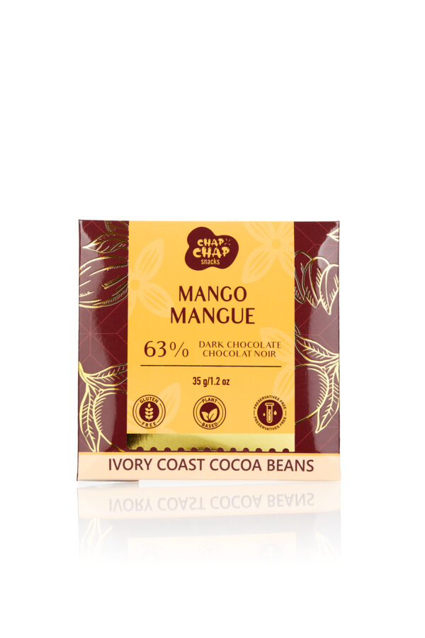 Chap Chap Snacks product photography of Dark Chocolate Mango