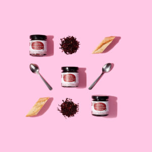 Chap Chap Snacks product photography of hibiscus jam with bread